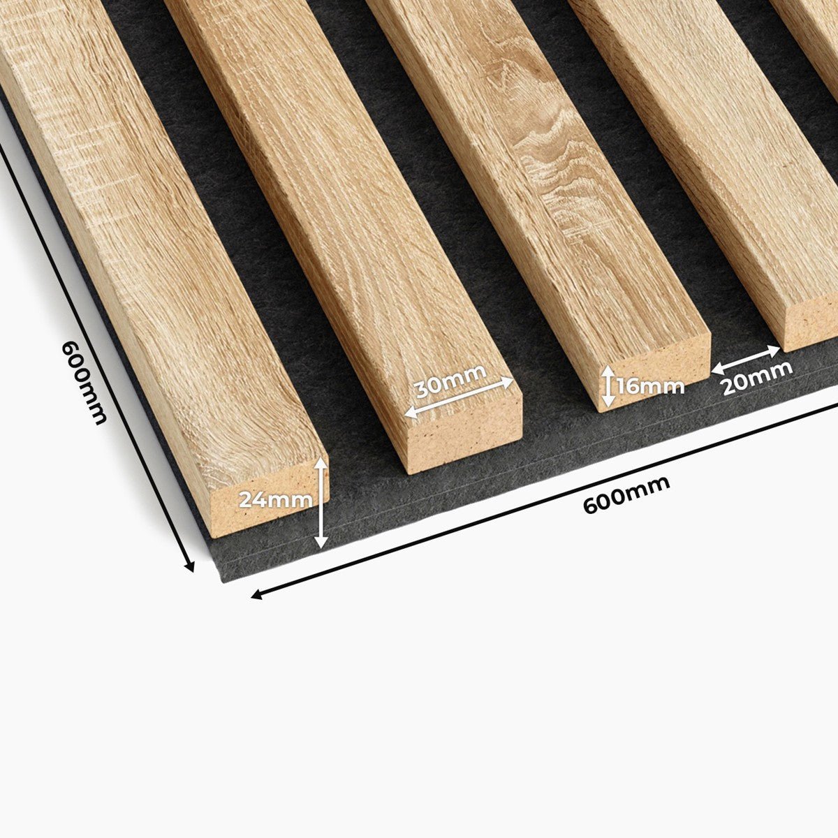 Panel acústico decorativo Premium Plus (Roble gris, 1,2 m x 0,6 m x 22 mm)